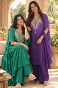 Pure Indo-Look Celestial Reindrops Scattered Tassel Accent Embroidered Yoke Kurta Pant Set- 16225