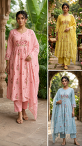 Thread Embroidered Aline Pastel Shade Surat Mulchnanderi Full Suit Set-15124