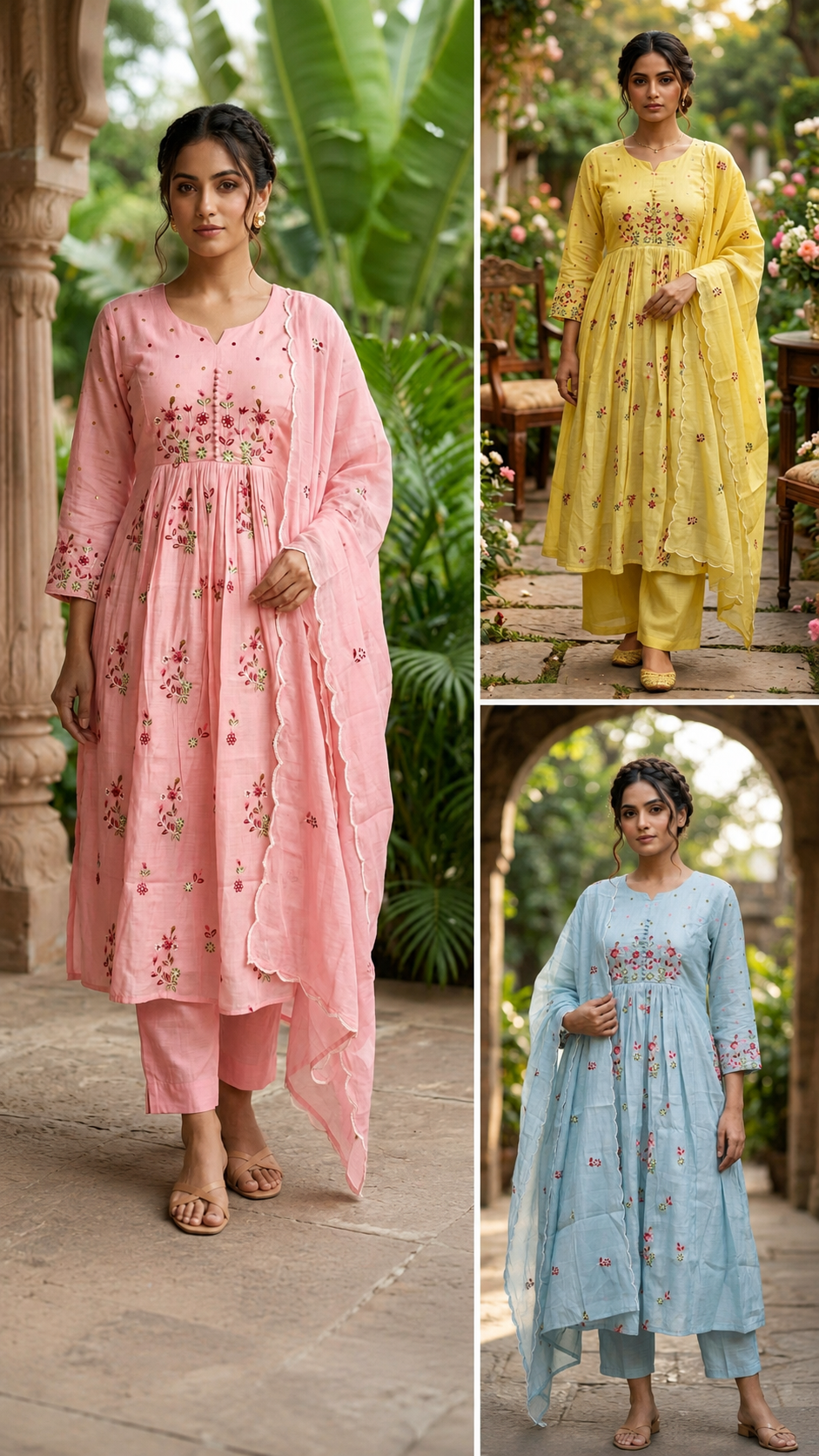 Thread Embroidered Aline Pastel Shade Surat Mulchnanderi Full Suit Set-15124