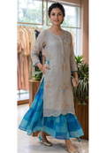 Maized Floral Fine Embroidery Ash Toned Double Layered Gown In Pure Mul Chanderi Fabric(Slightly Lean Fit)- 13772 W91
