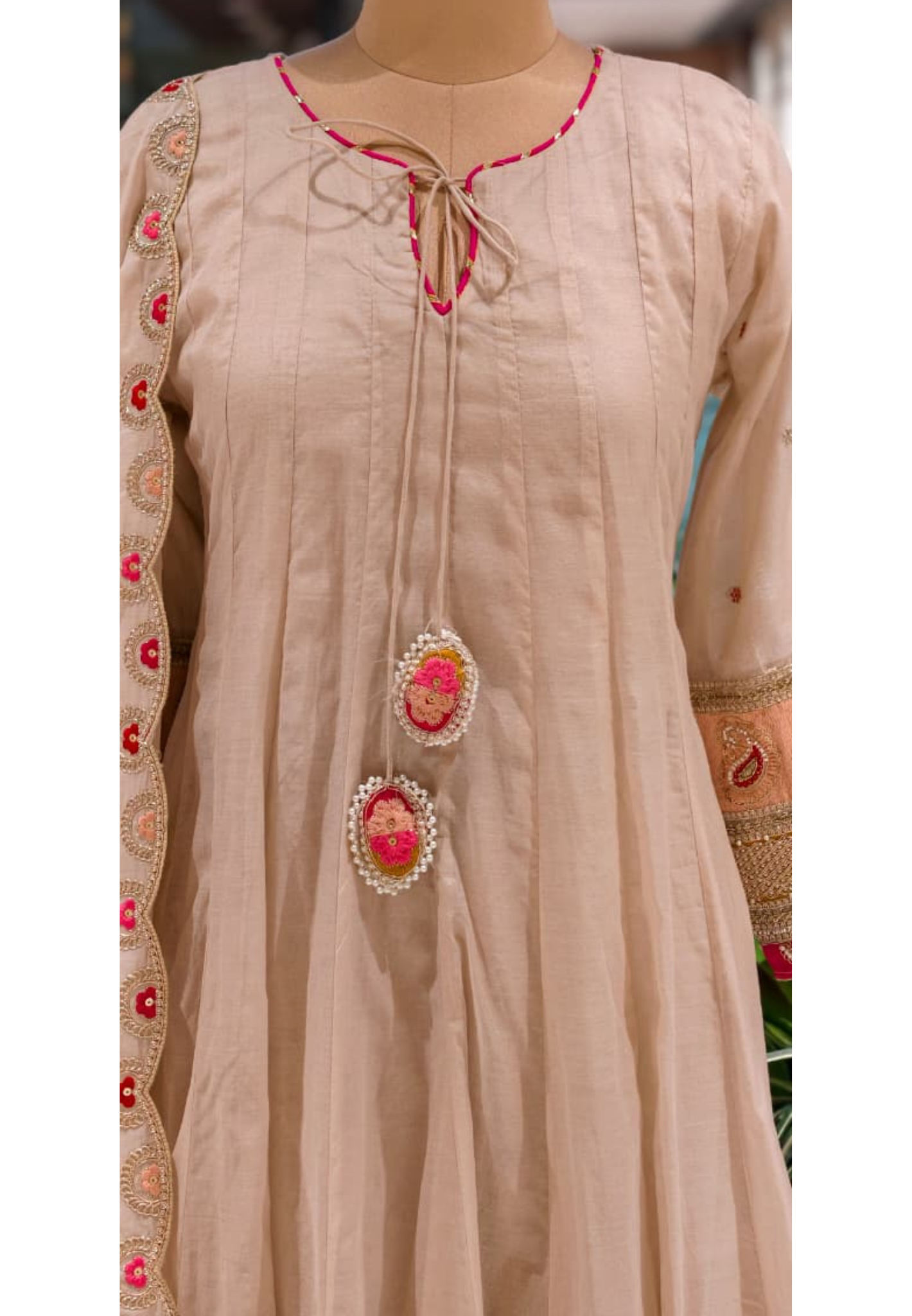Metallic Taupe Gracious Work Sleeve Panel Anarkali Full Suit Set With Dupatta- 14078 W38
