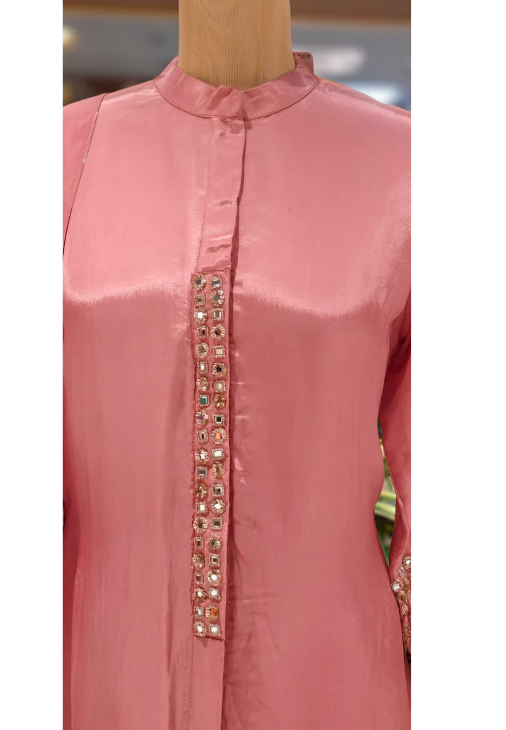 Stunning Real Mirror Work Solid Plain Rose Mesh Anarkali Full Suit Set With Dupatta 14039 W40