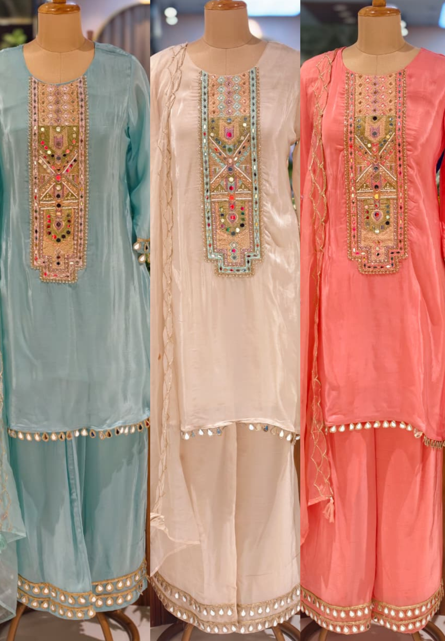 Royal Multicolor Yoke With Real Mirror Touch A-Line Full Suit Set With Dupatta In HO Silk Fabric- 14074 W45