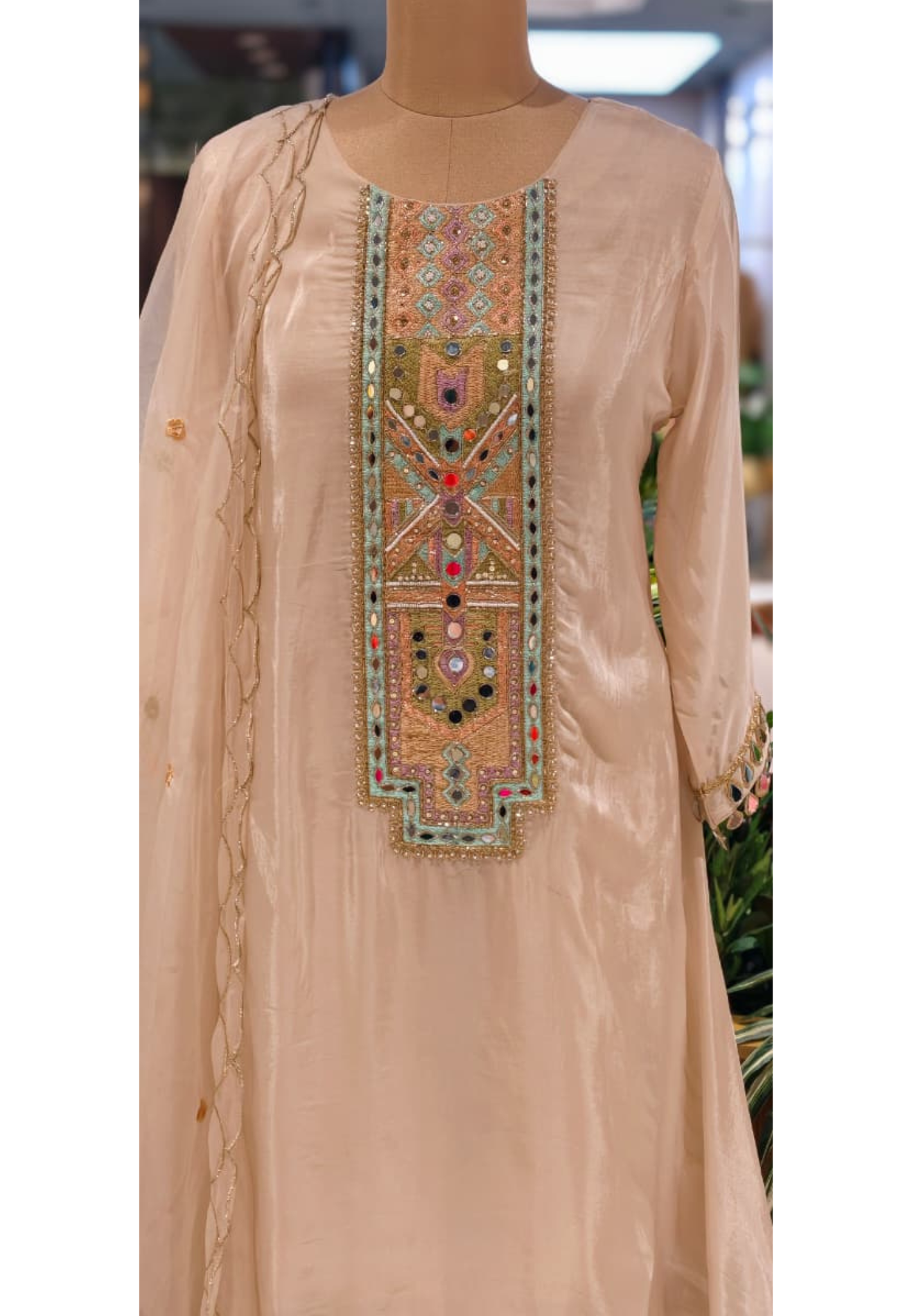 Royal Multicolor Yoke With Real Mirror Touch A-Line Full Suit Set With Dupatta In HO Silk Fabric- 14074 W45