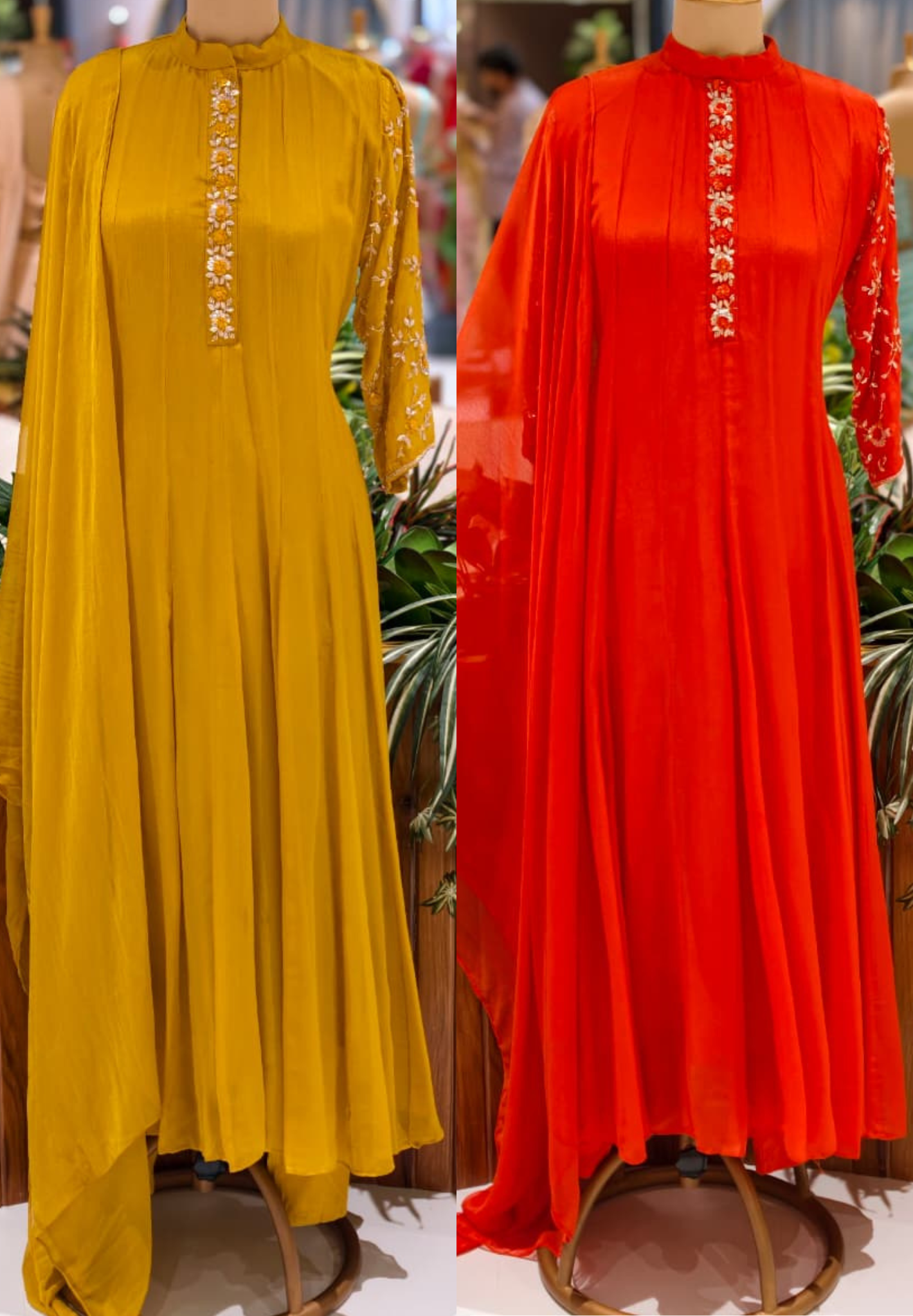 Minimal Sequin Heavy Embroidery Work In Sleeve Solid Chinon Anarkali Full Suit 14008 W50