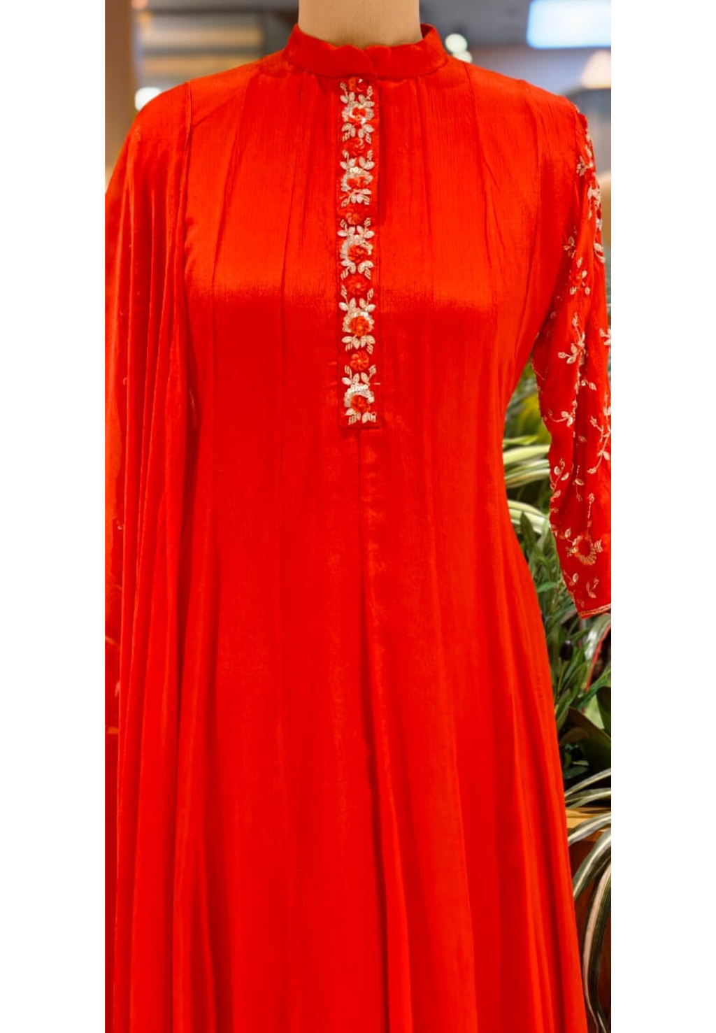 Minimal Sequin Heavy Embroidery Work In Sleeve Solid Chinon Anarkali Full Suit 14008 W50
