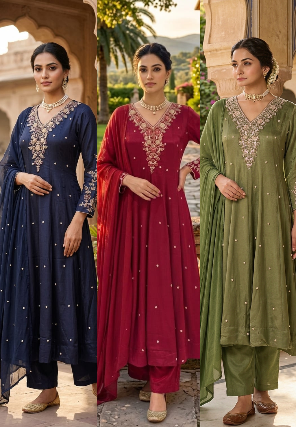 Premium Chinon Fabric Anarkali Full Suit Set with Intricate Hand Embroidery 13997 W48