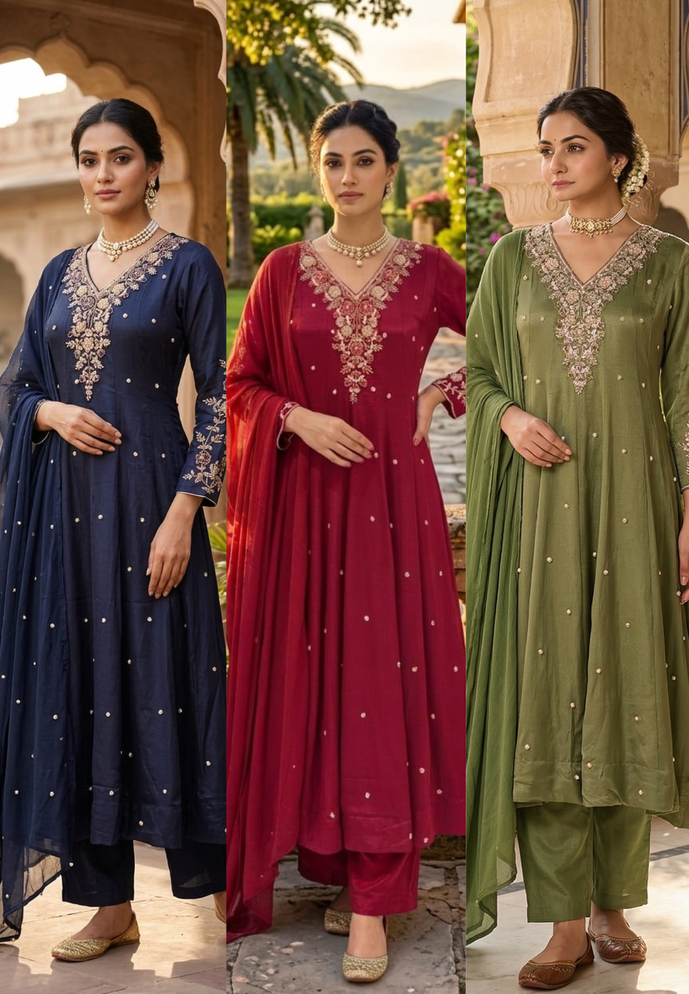 Premium Chinon Fabric Anarkali Full Suit Set with Intricate Hand Embroidery 13997 W48