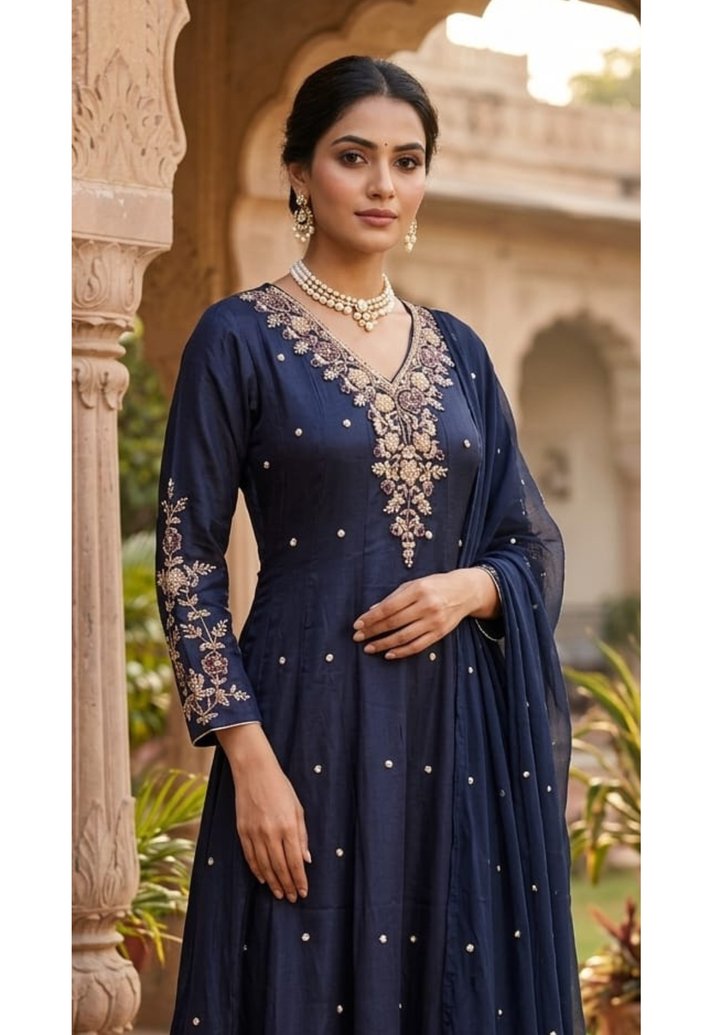 Premium Chinon Fabric Anarkali Full Suit Set with Intricate Hand Embroidery 13997 W48