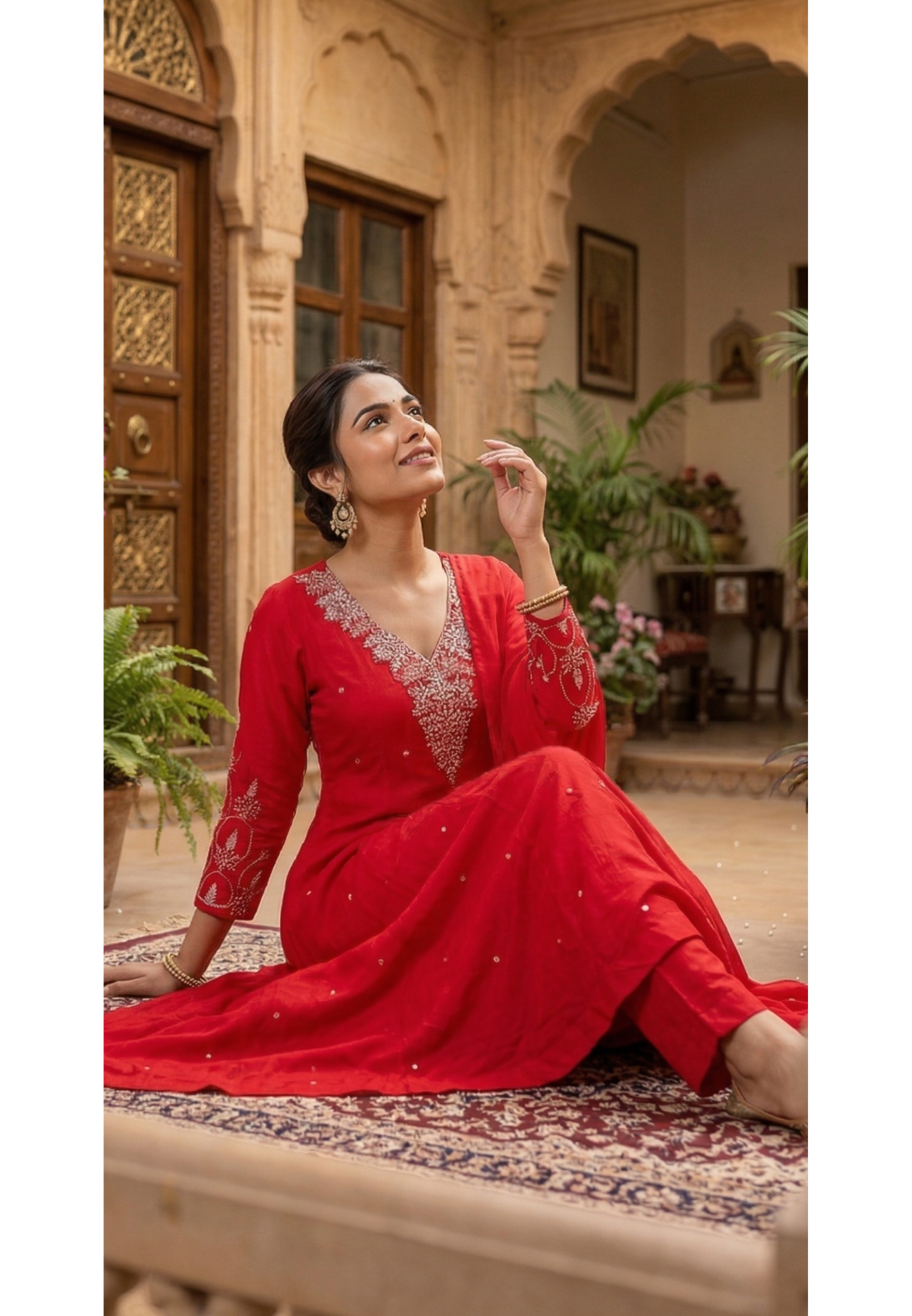 Elegant Chinon Anarkali Suit Set with Heavy Hand Embroidered Neckline & Buti Work Full Suit 13887 W46