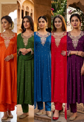 Elegant Chinon Anarkali Suit Set with Heavy Handwork Embroidered Neckline Full Suit 14018 W44
