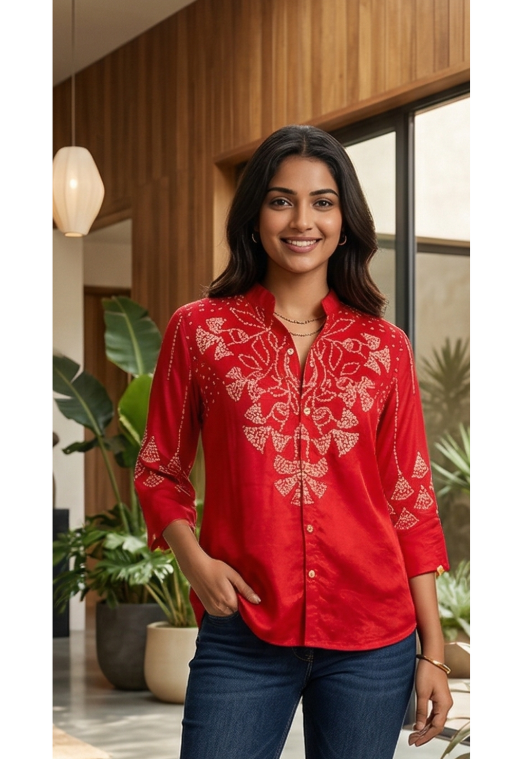 Floral Dotted Print Butter Shine Casual Wear Shirt In Crepe Fabric- 14021 W35