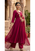 Golden Intricate Embroidery Work 3D Yoke Neck Line Anarkali Full Suit Set With Dupatta- 13998 W39