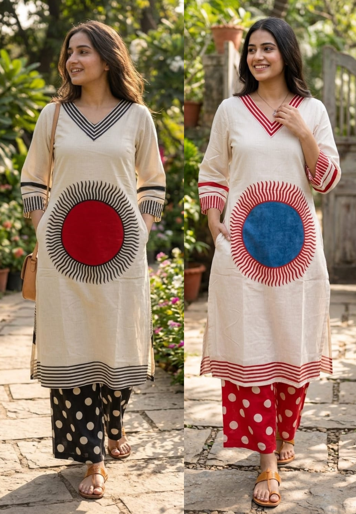 Sun Inspired Printed Kurta With Polka Dotted Pant In Premium Cotton Fabric- 14139 W68