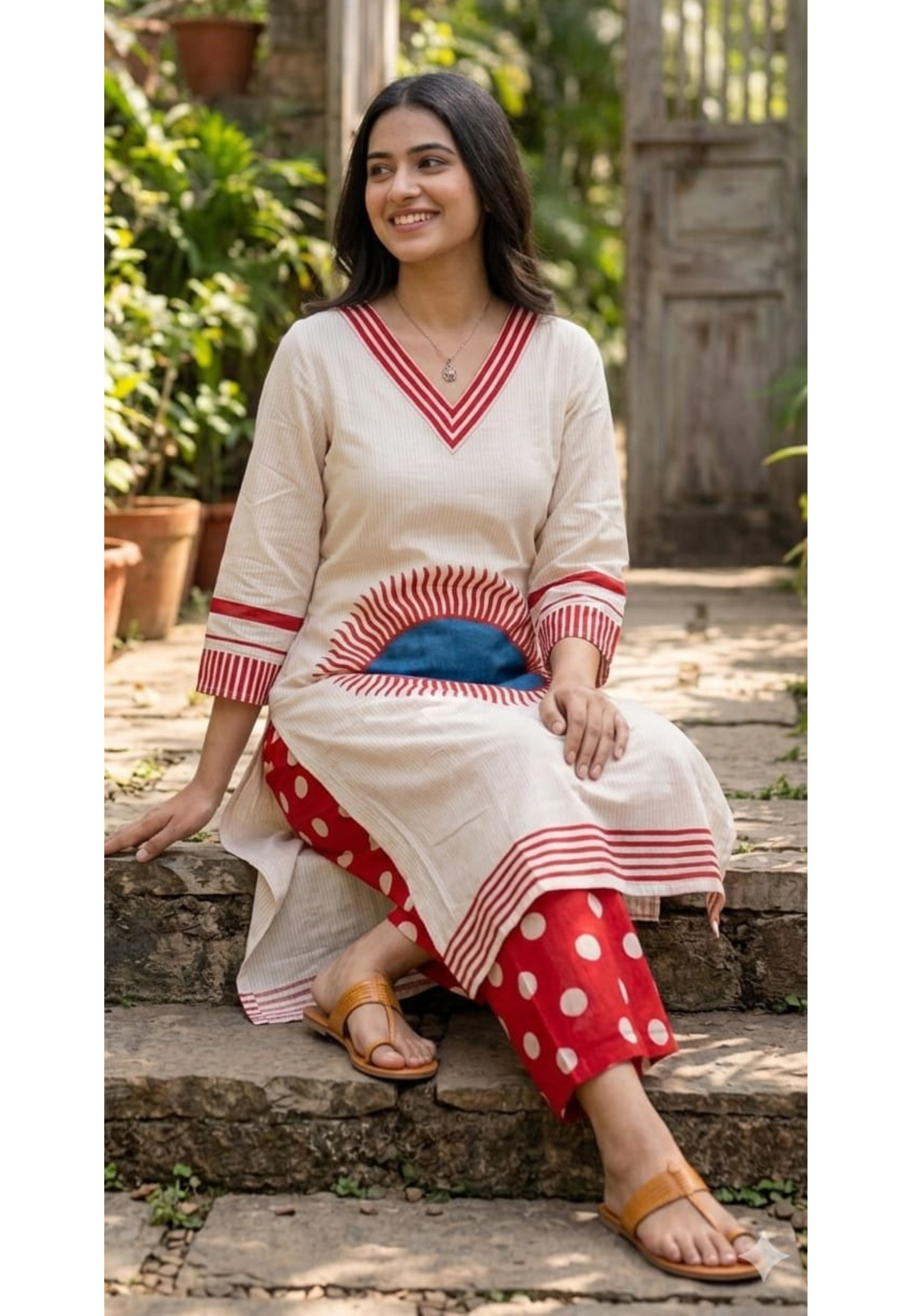 Sun Inspired Printed Kurta With Polka Dotted Pant In Premium Cotton Fabric- 14139 W68