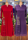 Sequin Touch Stylish Solid Collared Ankle Length Casual Frock- 14030 W87