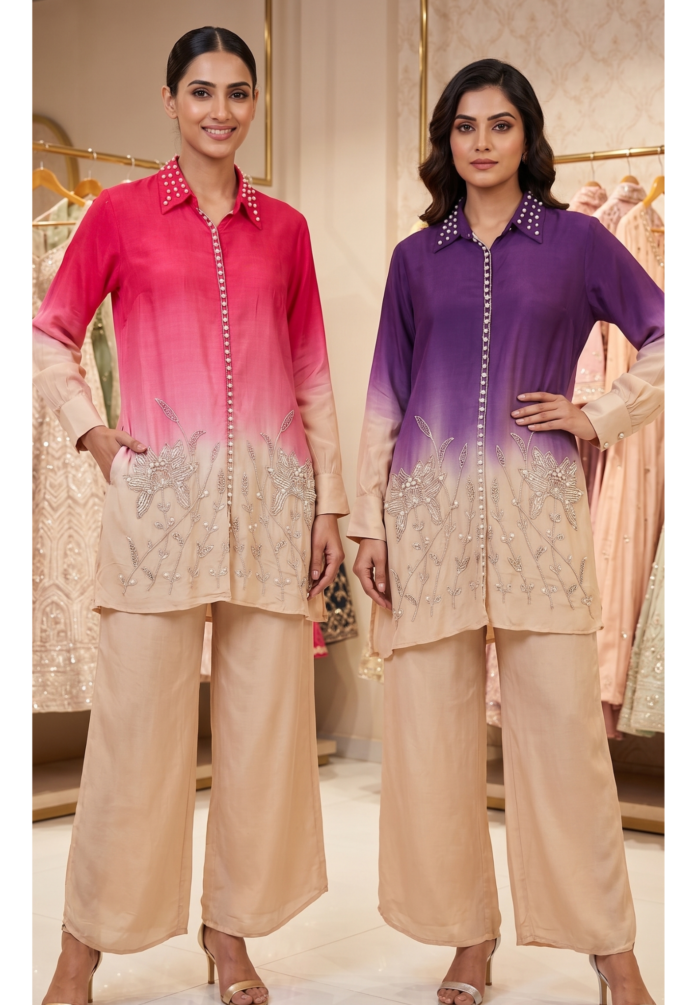 Mystic Bloom Shaded Tunic & Palazzo Co-Ord Set-14245 W99