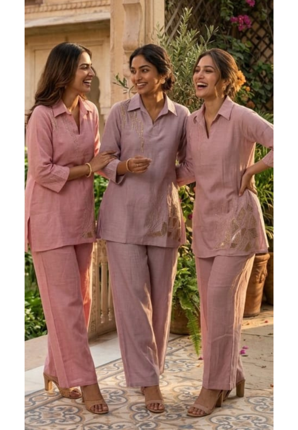 Branch Tail Sequin Scattered Work Solid Stylish Co-Ord Set W109