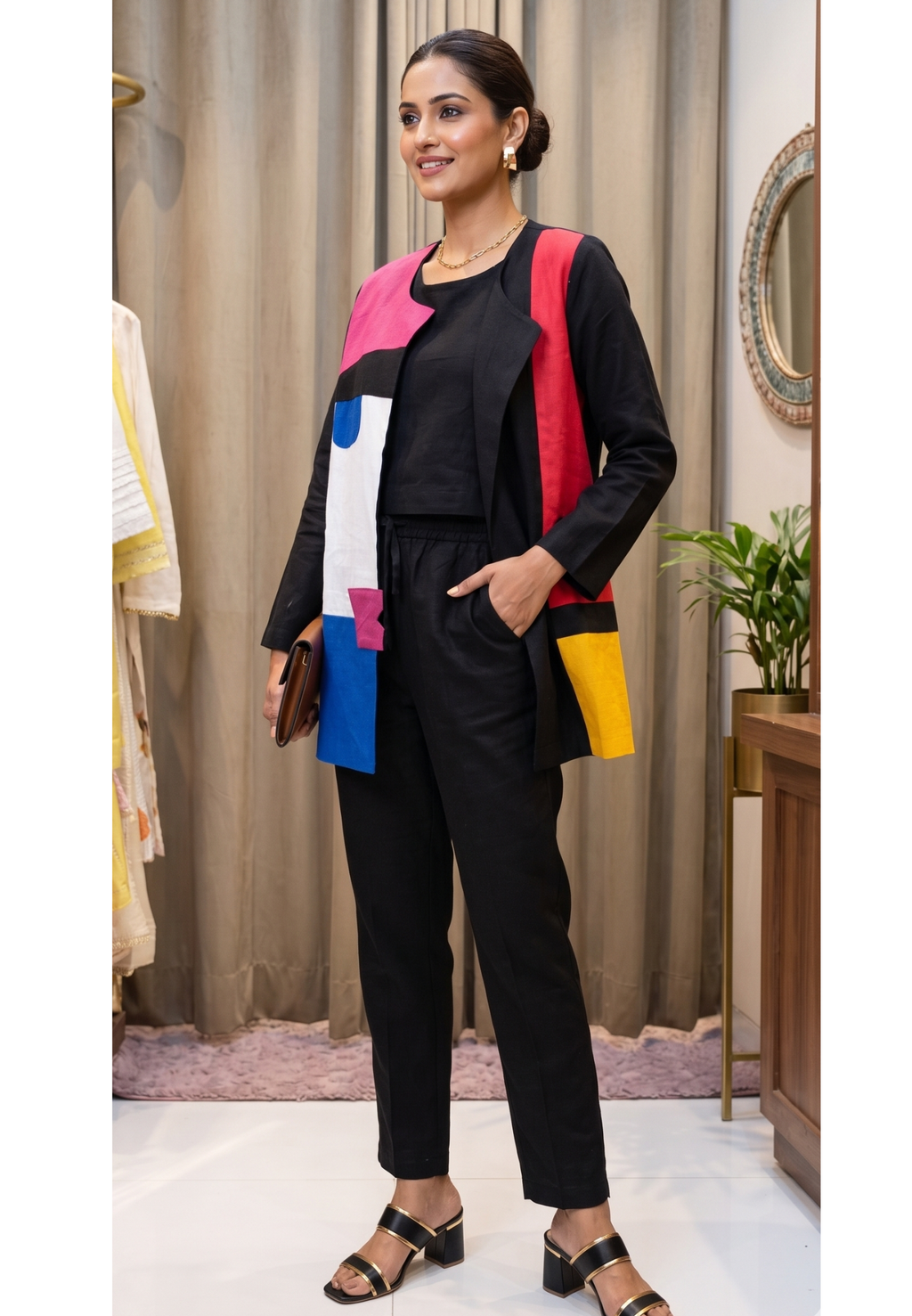 Multi Color Half Faced Look Stylish Cotton Co-Ord Set With Buster & Jacket W125