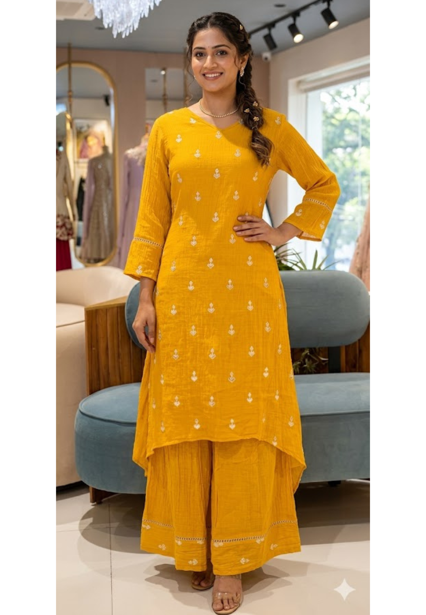 Pure Banarasi Mul Chanderi Golden Inticate Spread Work A-Line Kurta Pant Set- 14300 W138