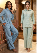 Stylish Beads Stone Work On Shoulder Solid Denim Co-Ord Sets-14339 W131