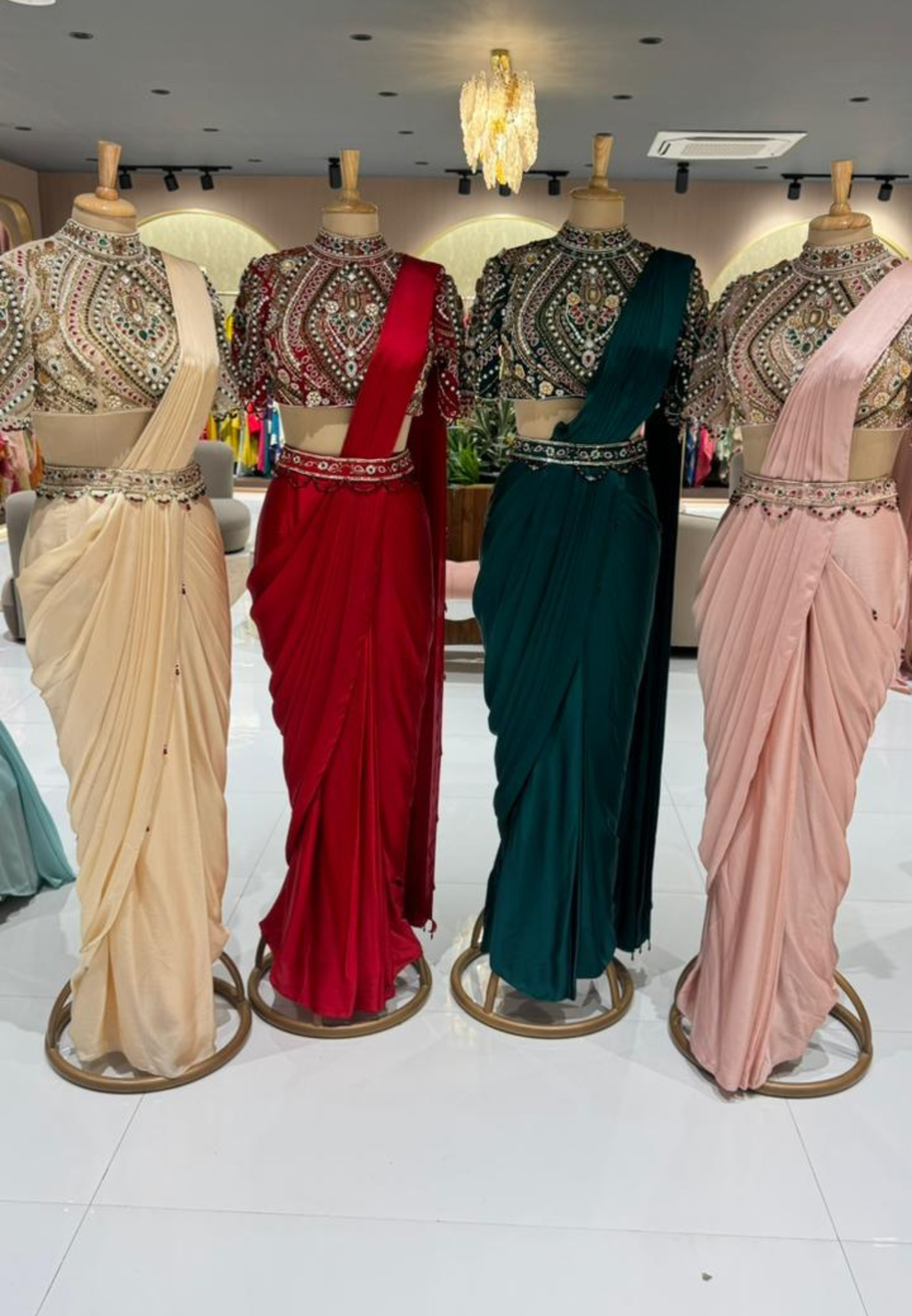 Elegant Pre-Draped Partywear Luxury Hand-Embroidered Designer Saree with Heavy Stone & Zardosi Work Blouse- 14525 W162