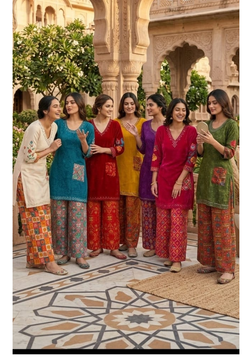 Rajasthani Inspired Patchwork High Contrast Crepe Kurta Pant Set With Pocket RB166