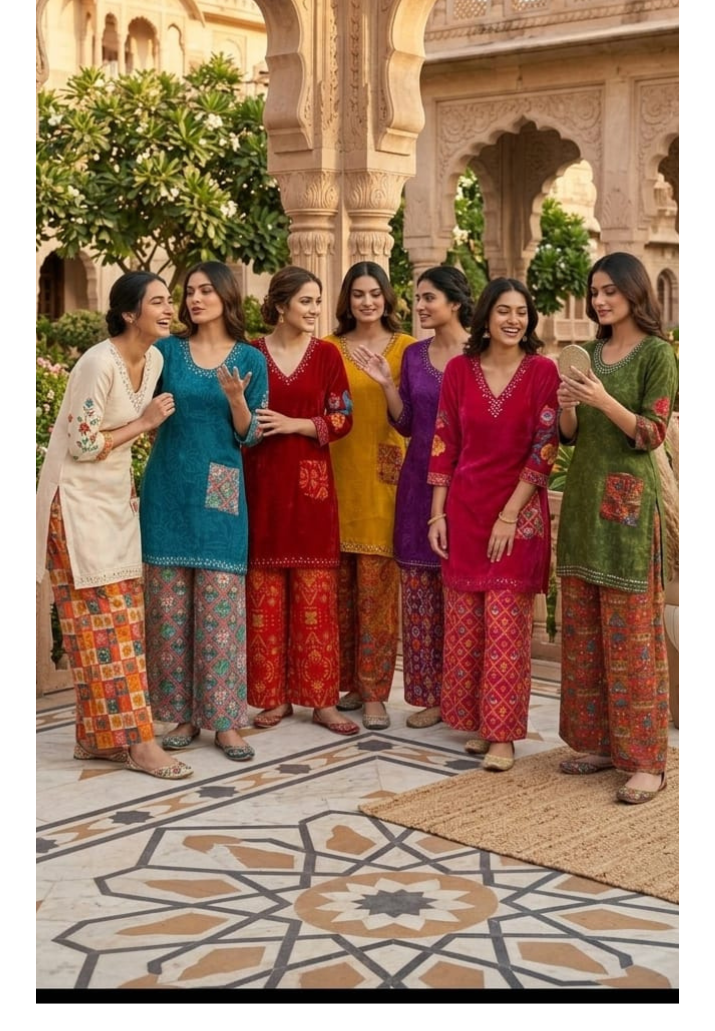 Rajasthani Inspired Patchwork High Contrast Crepe Kurta Pant Set With Pocket RB166