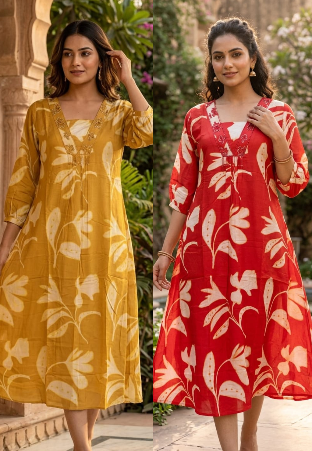 Melodic Printed Cut-Dana Neck Line Tassel Accent Russian Silk Daily Wear Frock- 14638