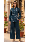 Bold Geometric Embroidered Solid Cotton Co-Ord Set- 14580