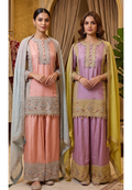 Chevron Dual Shade Pastel Hand Embroidery Work Tassel Accent Heavy Party Wear-14286