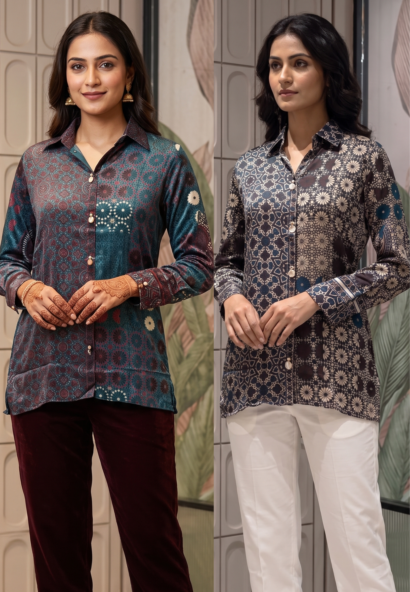 Abstract Gajji Silk-Blend Kaleidoscope Print Button-Down Shirt- 14837