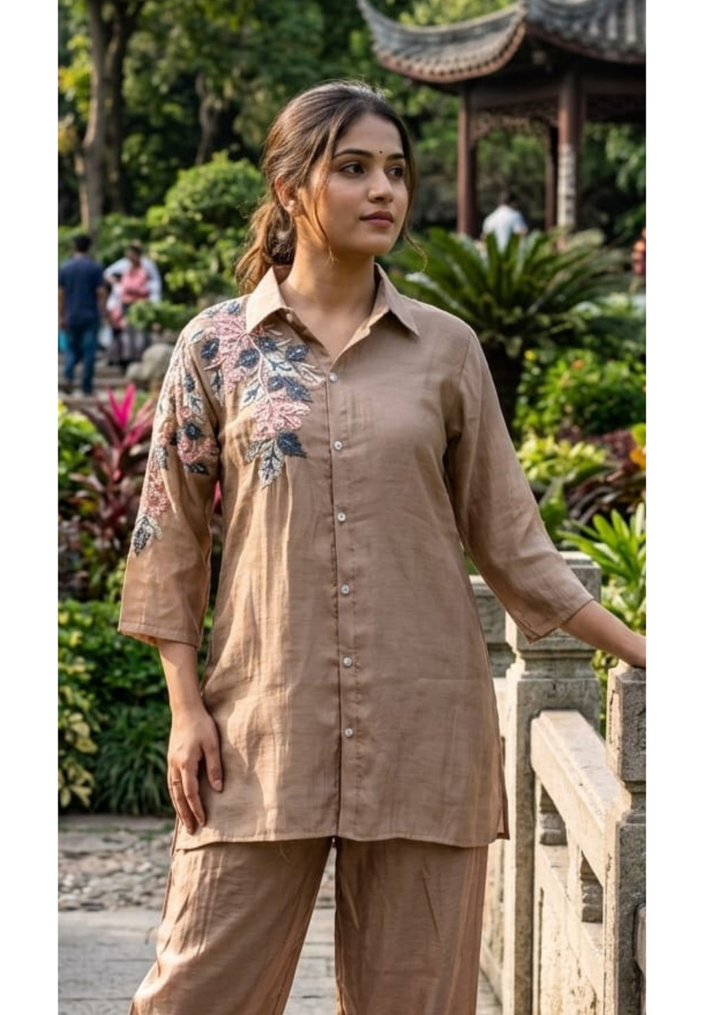 Floral Applique Featuring Handcrafted Patchwork Embroidered Banarasi Mul Chanderi Co-Ord Sets- 14859