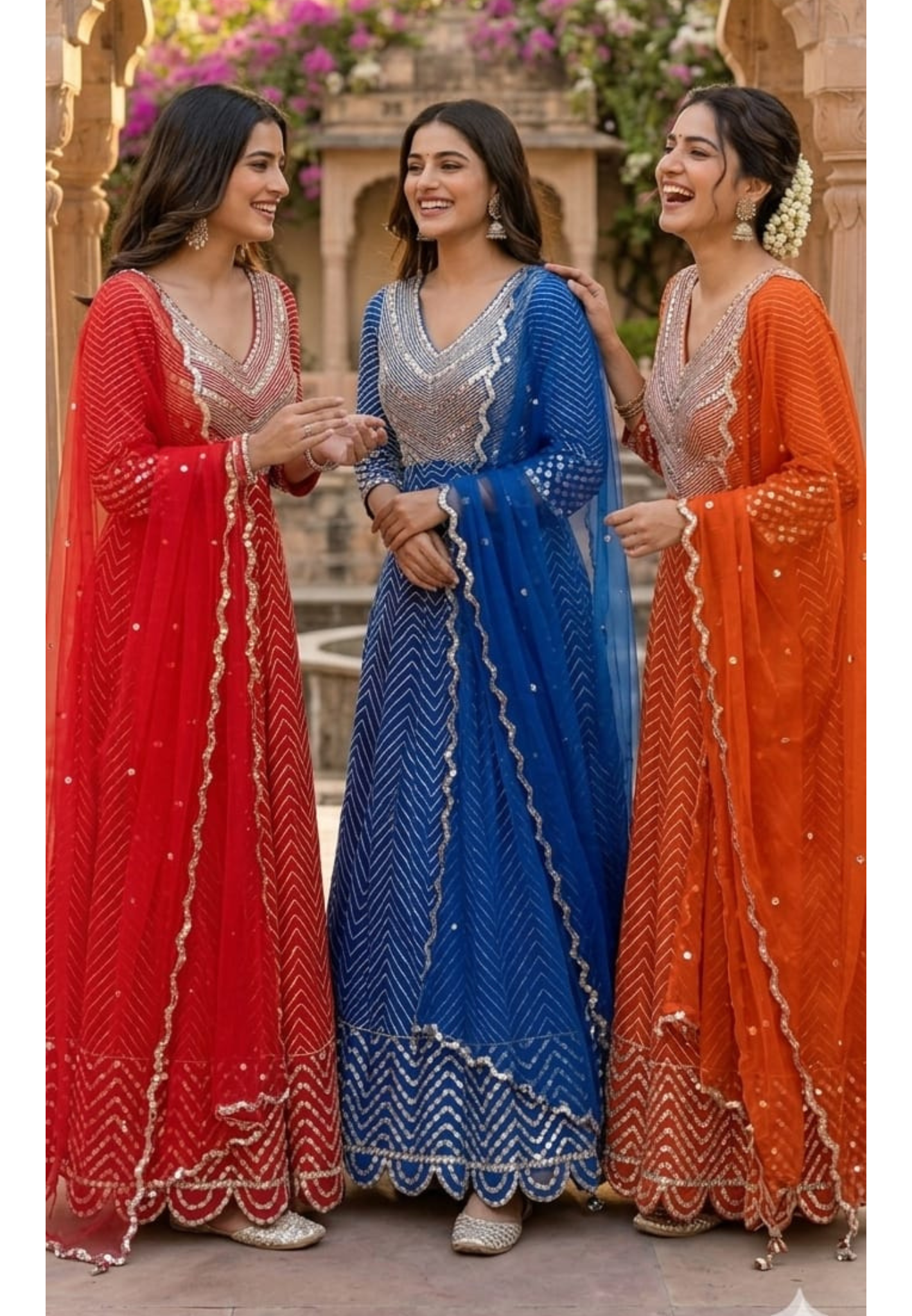 Majestic Premium Zari & Mirror Work Chevron Georgette Floor Length Anarkali Set with Dupatta- 14233