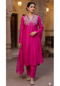 Magenta Mul Chanderi Festive Full Suit Set with Heavy Silver Zardozi Embroidery & Dupatta- 12770