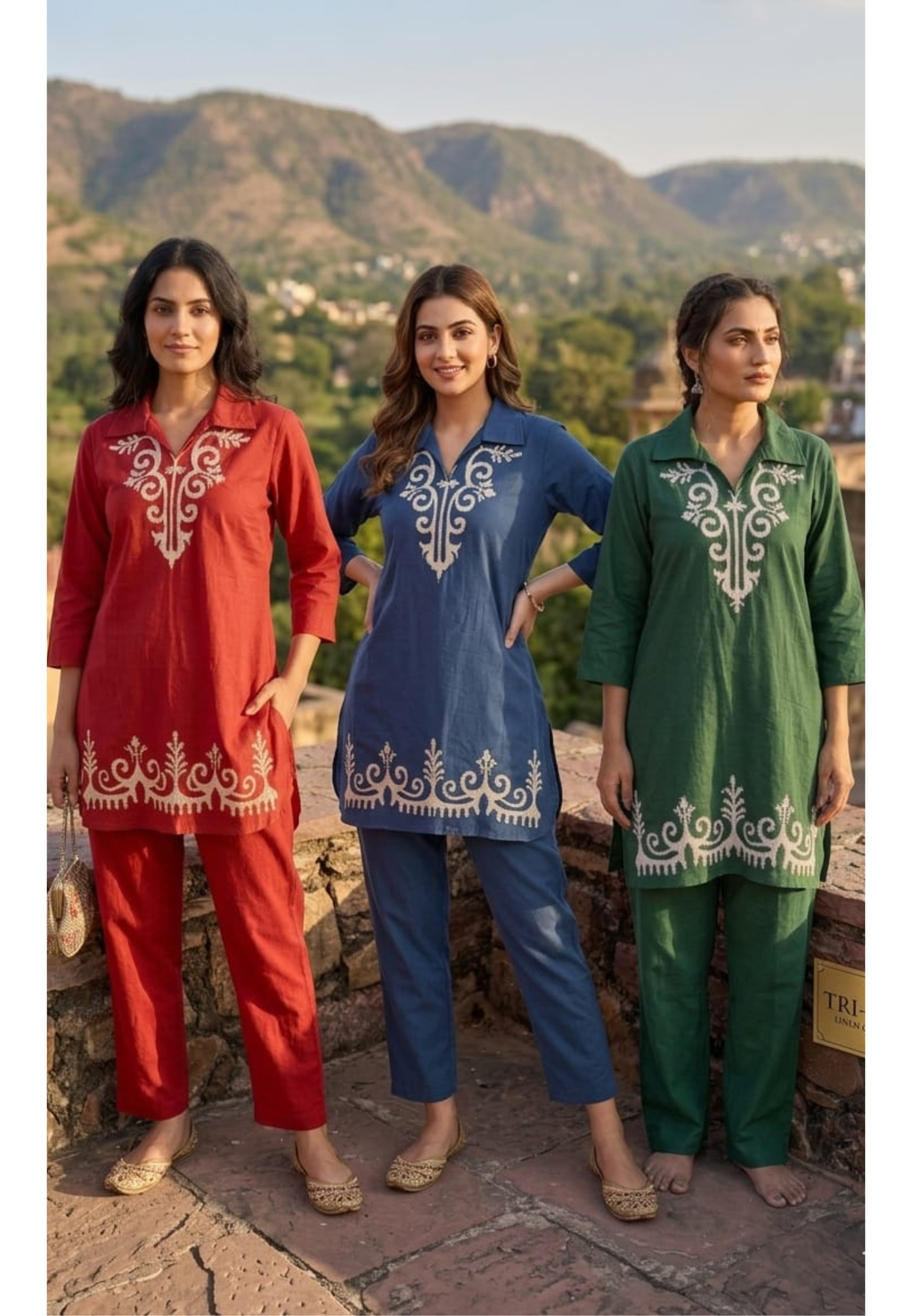Smart Minimal Print Solid Casual Wear Cotton Co-Ord Set- 14964