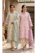 Soft Cotton Striped Full Suit Set with Floral Threadwork & Dupatta