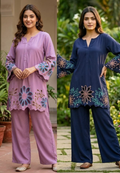 Premium Imported Fabric Floral Hem Cut-Work Embroidery Co-Ord Set- 14970
