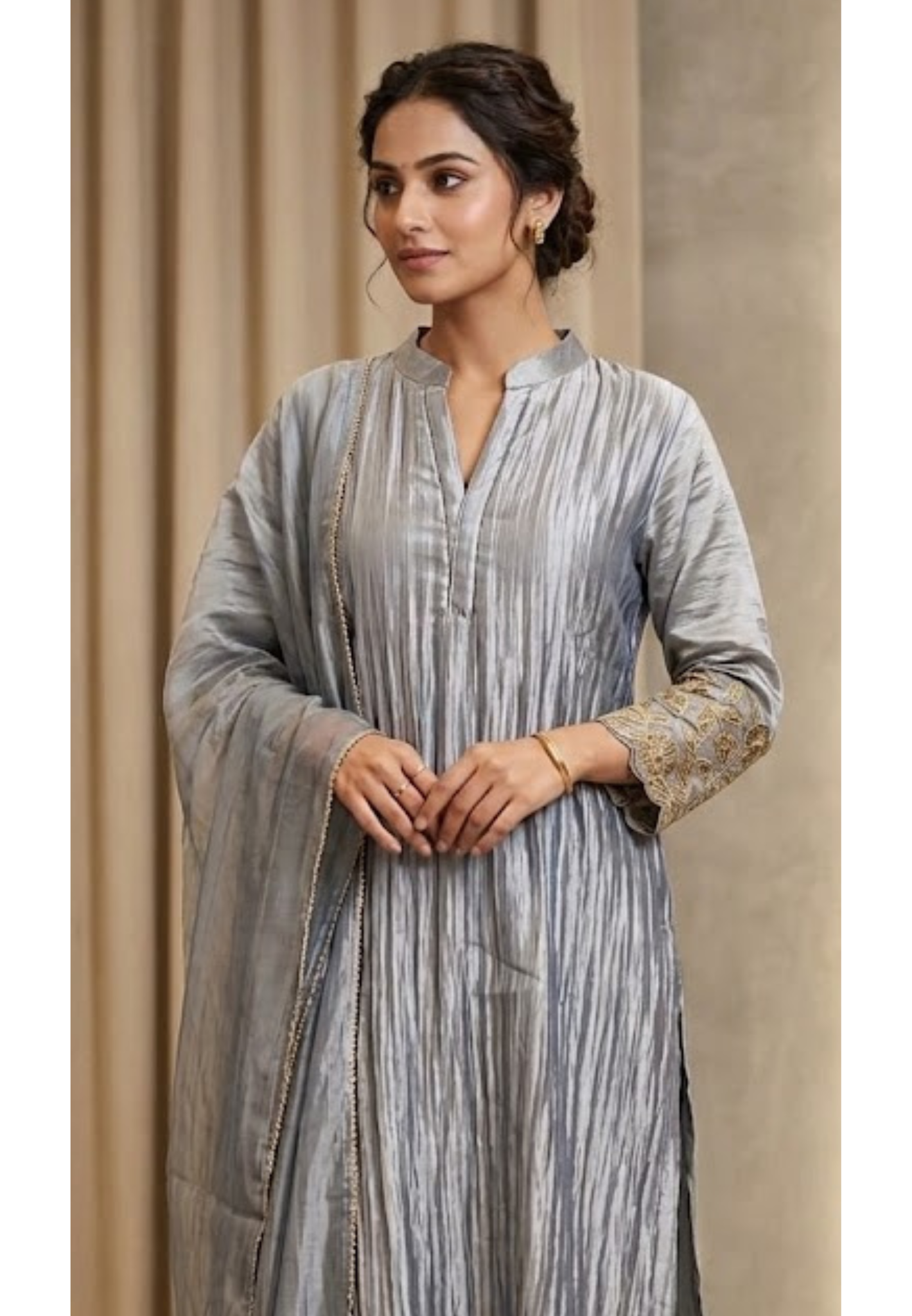 Premium Crushed Tissue Fabric Elegant Full Suit Set With Tassel Accent Dupatta-15080