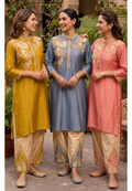 Royal Zardosi Work Over Shoulder & Bottom Fancy Dola Silk Kurta Pant Set- 14946