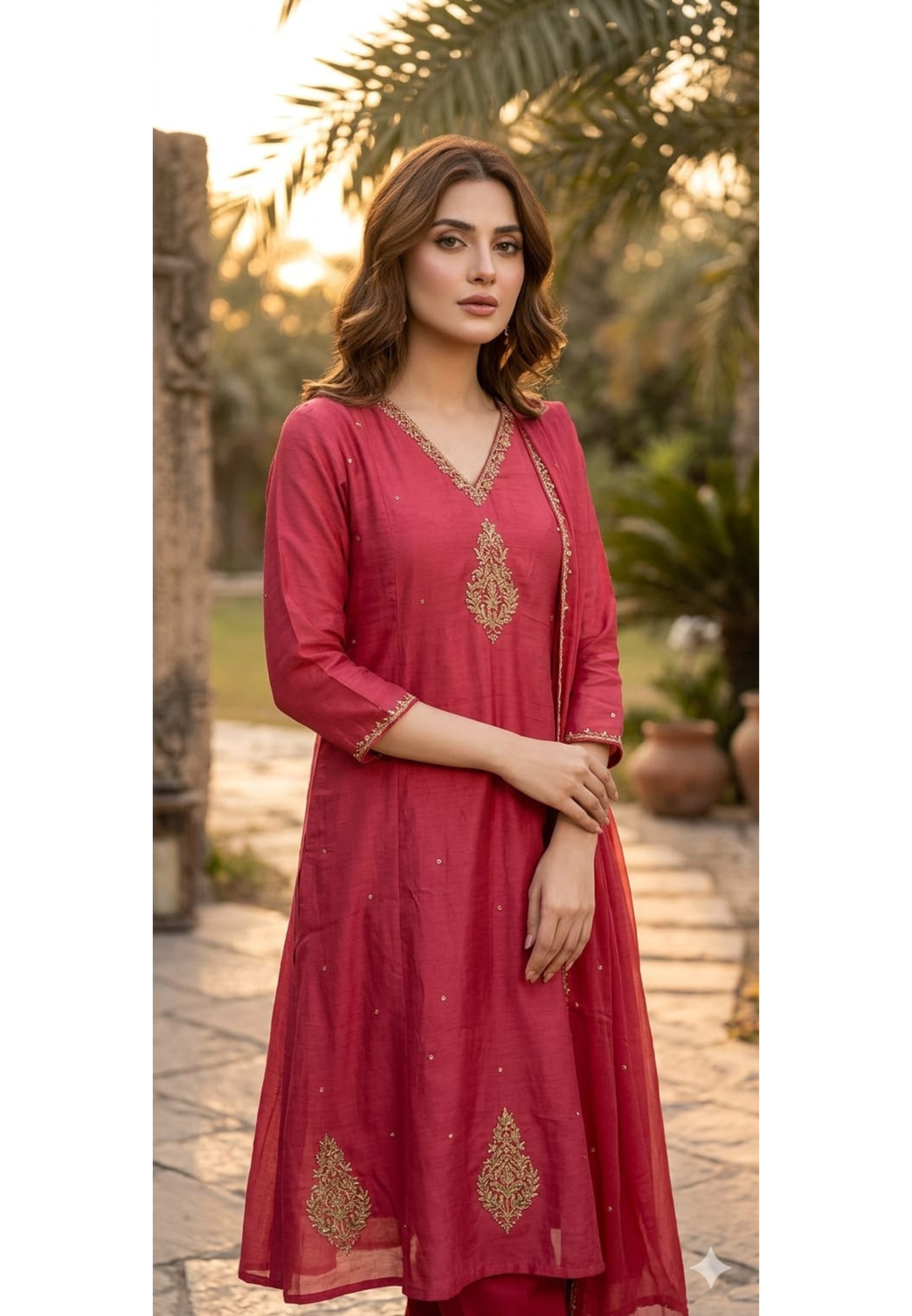 A-Line Kurta Pant & Dupatta Premium Surat Mulchanderi Embroidered Full Suit