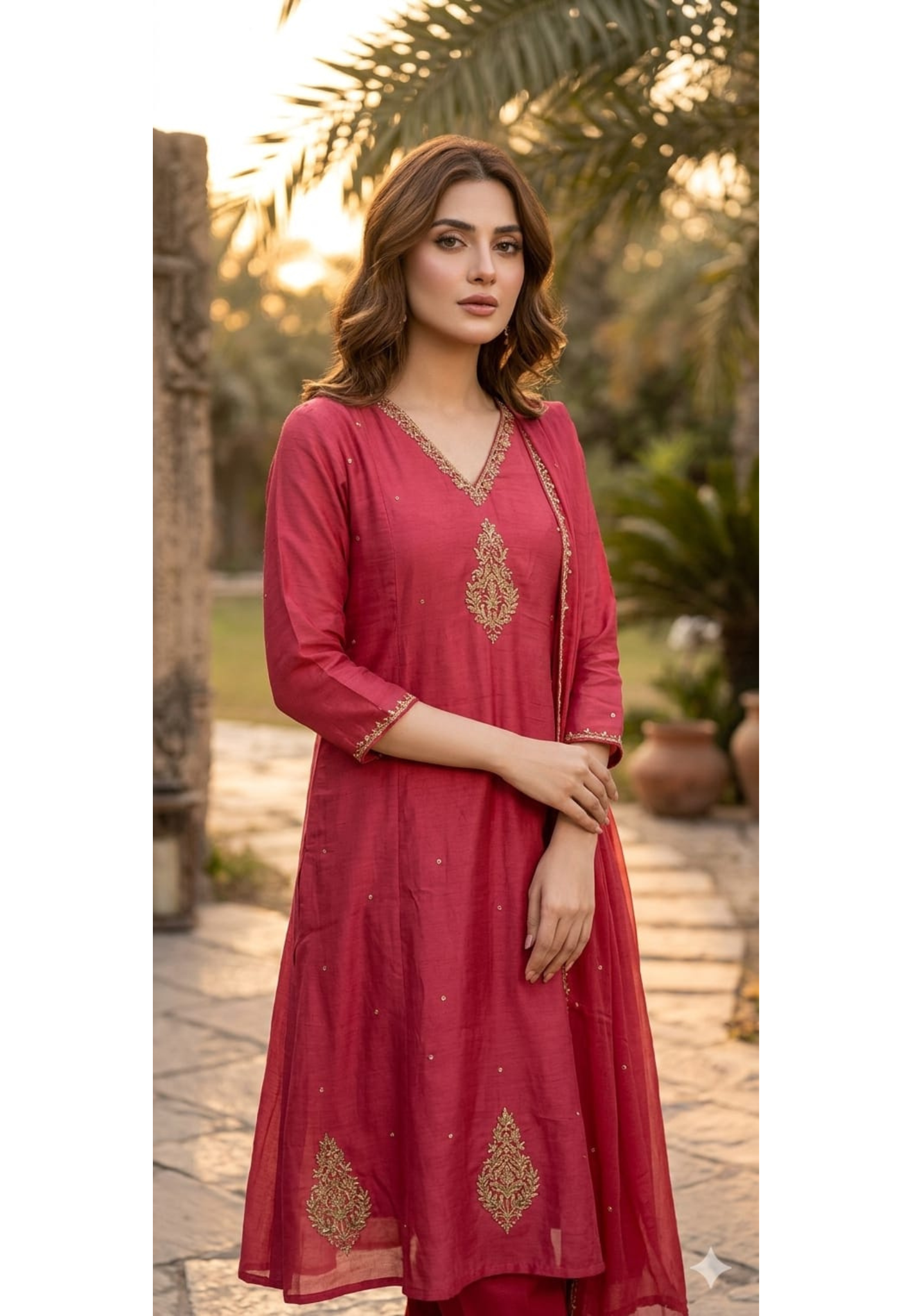 A-Line Kurta Pant & Dupatta Premium Surat Mulchanderi Embroidered Full Suit