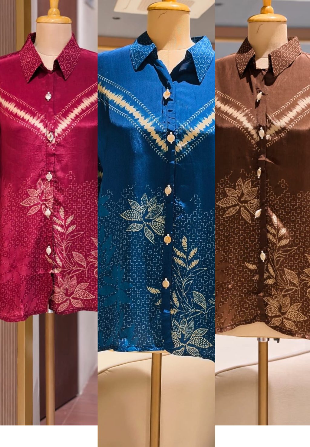 Abstract vertical line floral print Down crepe shirt -15111