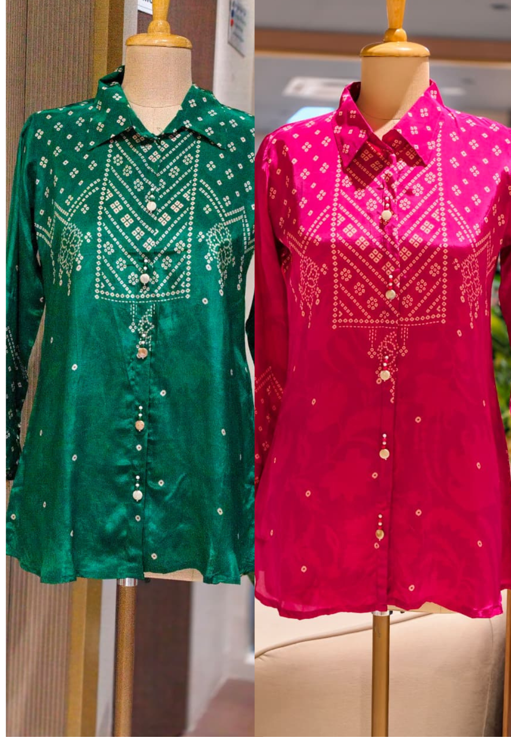 Pure crepe collar  bnadhani print shirt.-14511