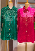 Pure crepe collar  bnadhani print shirt.-14511
