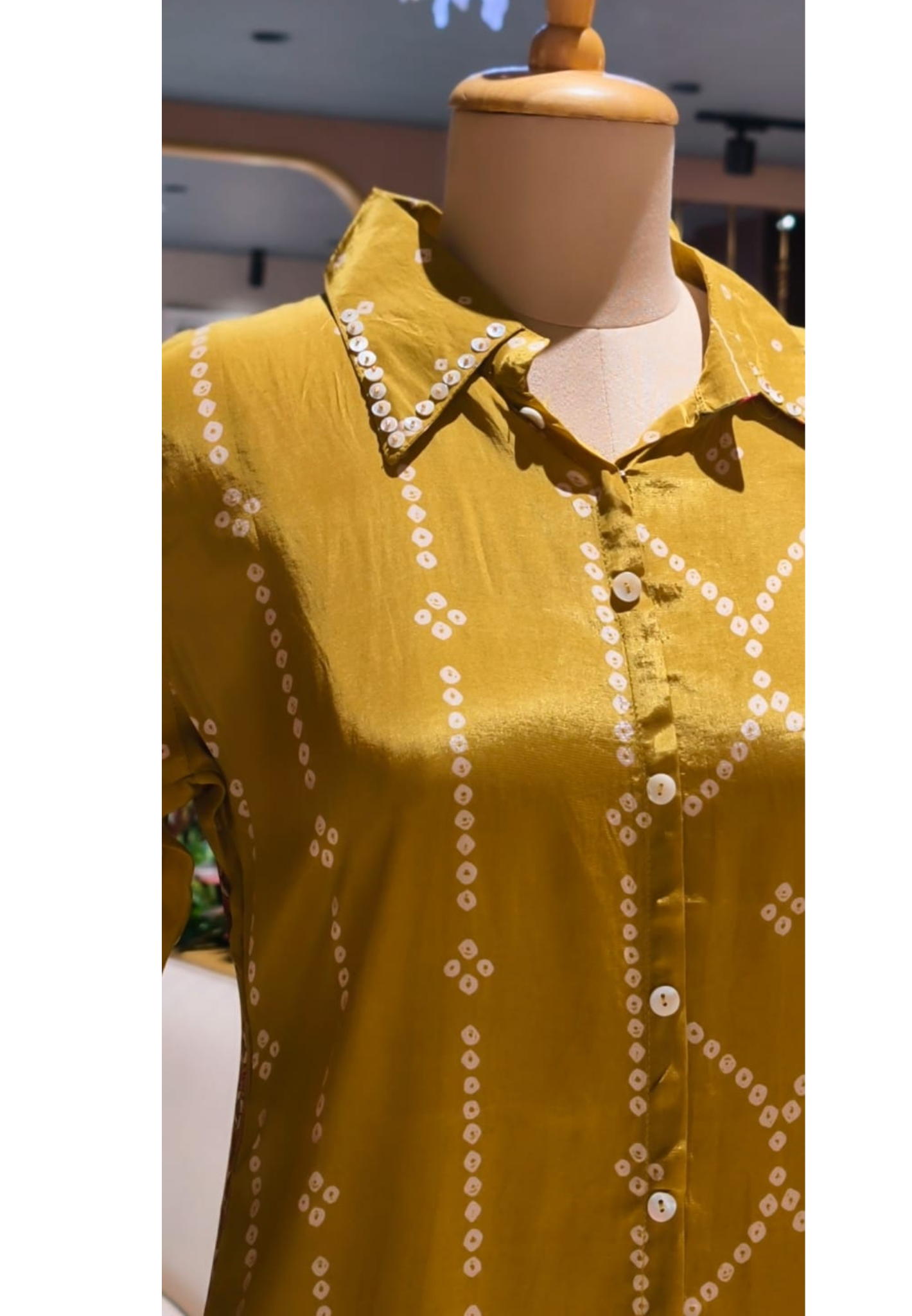 Women's Premium Mustard Bandhani Printed Soft Crepe Casual Shirt Top-15114