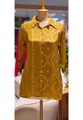 Women's Premium Mustard Bandhani Printed Soft Crepe Casual Shirt Top-15114