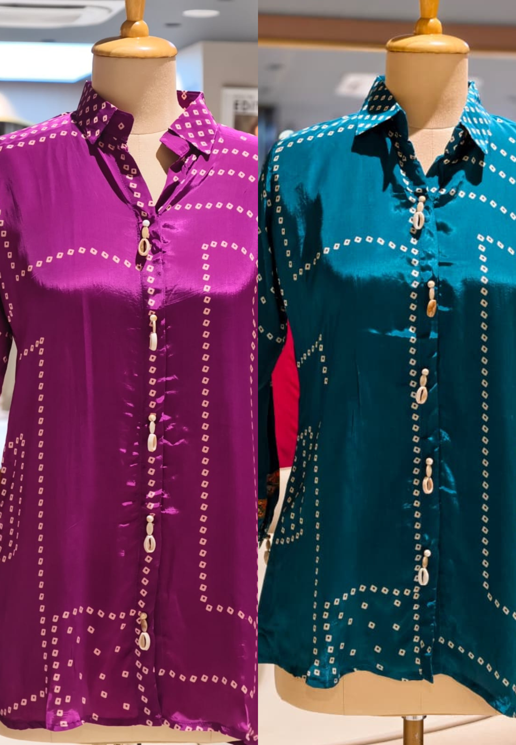 Pure crepe collar shirt with back bird print -15111