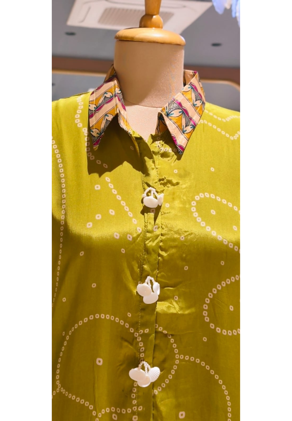Women's Premium Olive Green & Maroon Bandhani Printed Soft Crepe Casual Shirt Top-