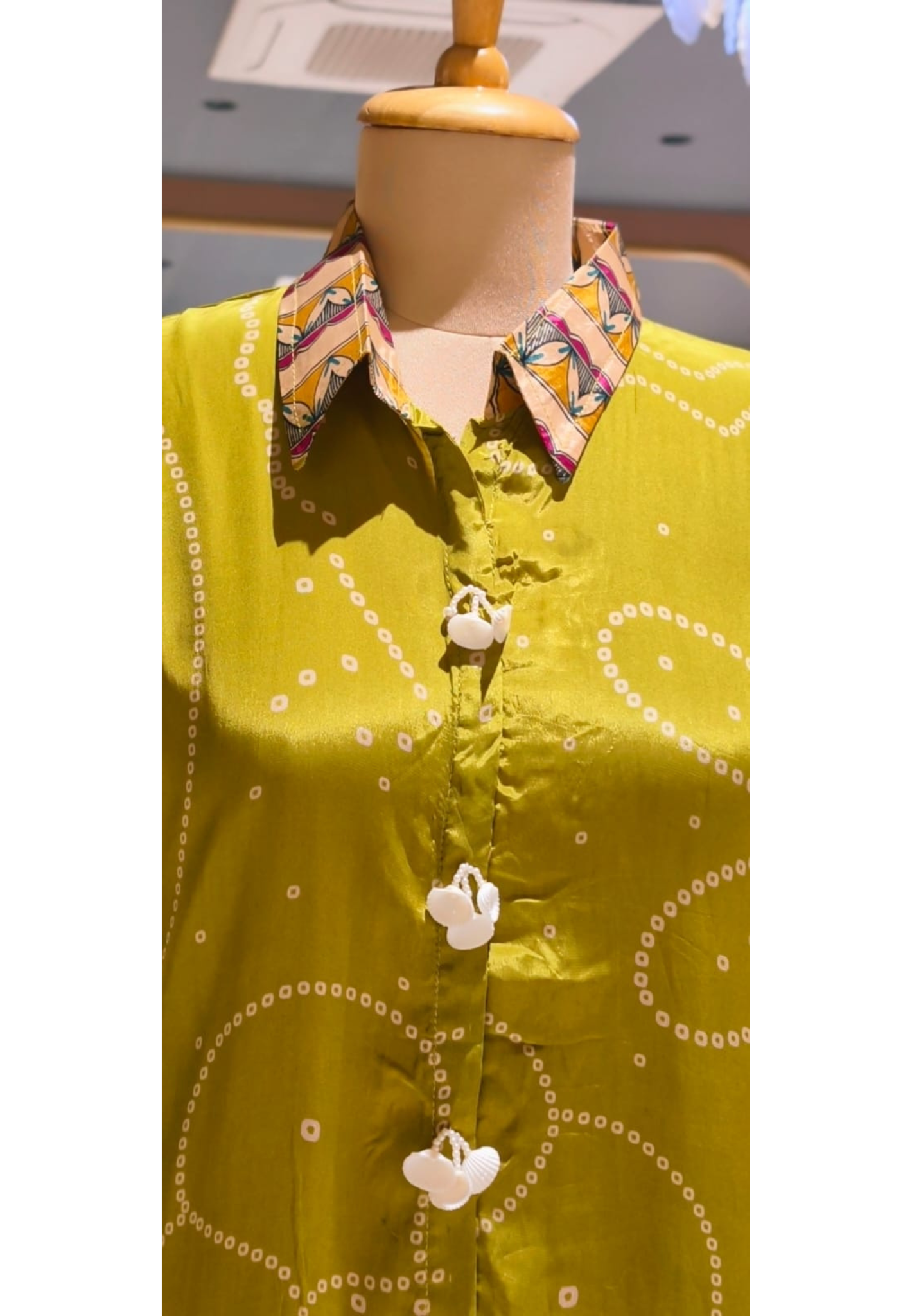 Women's Premium Olive Green & Maroon Bandhani Printed Soft Crepe Casual Shirt Top-